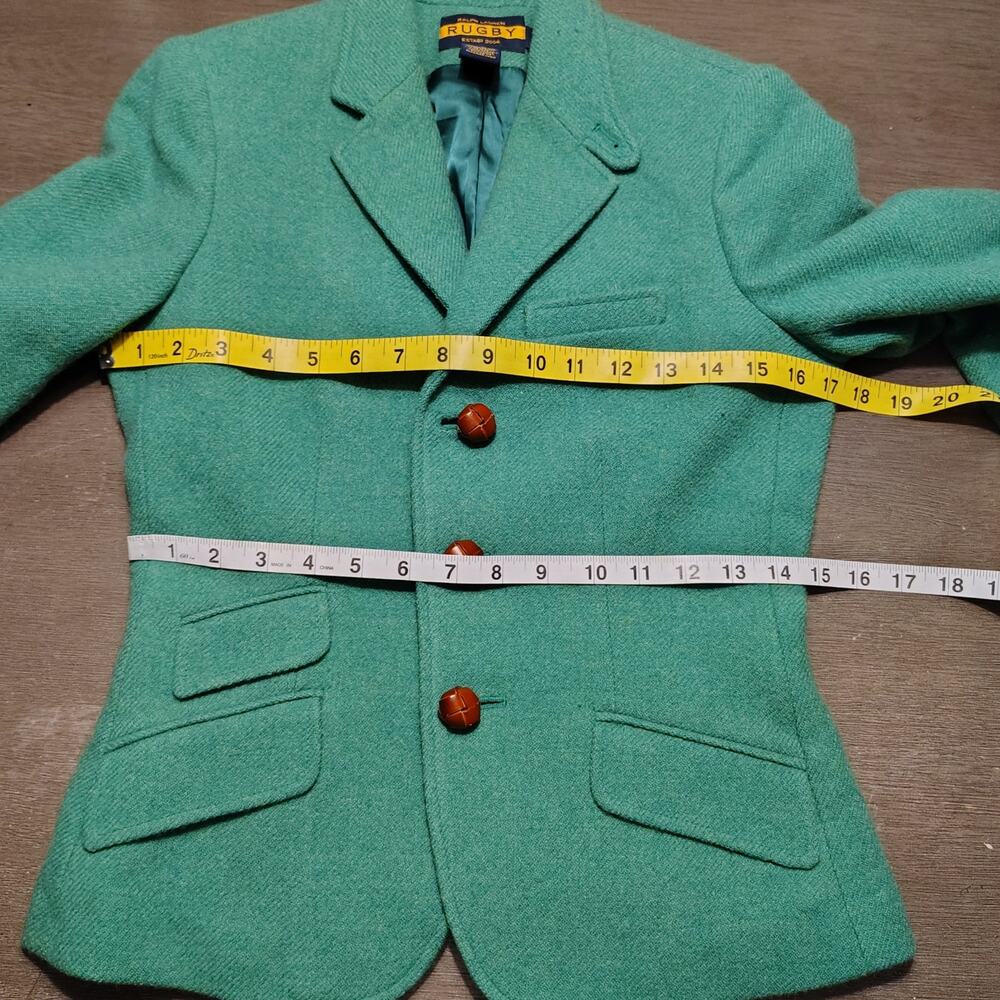 Rugby Ralph Lauren Green Wool Suede Arm Patches Equestrian Blazer Jacket Size 2 - Picture 9 of 16
